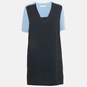 Victoria Victoria Beckham Blue Crepe V-Neck Shift Dress M